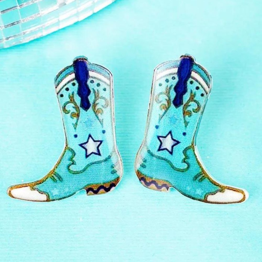 Turquoise Acrylic Cowboy‎ Boot Earrings Post Back NWT